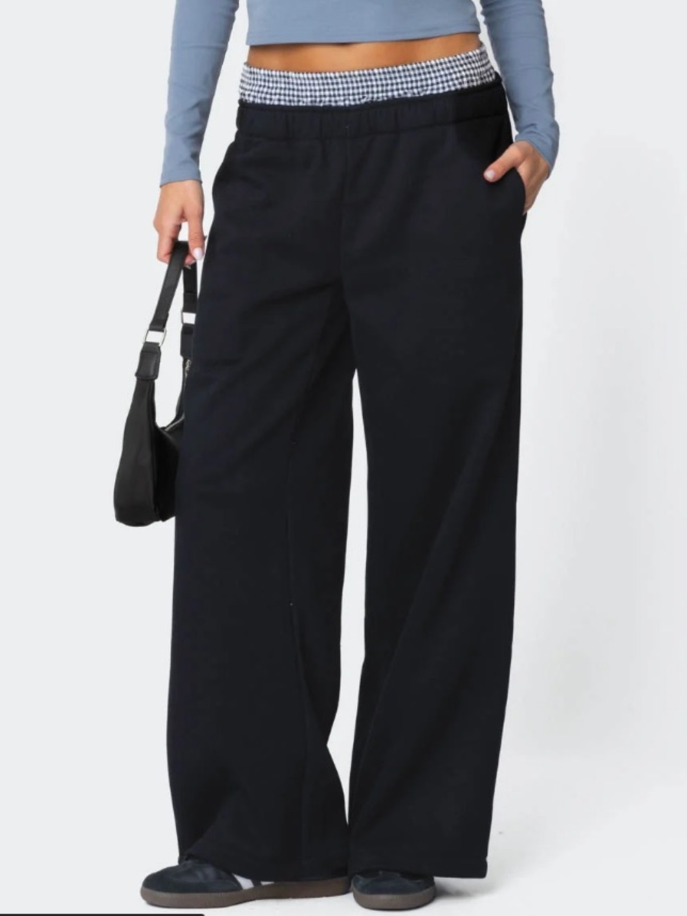 Edikted Gingham Boxer Detail Black Sweatpants
